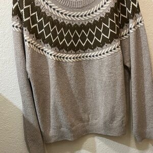 Weatherproof Gray and Olive Fair Isle Crewneck Sweater
